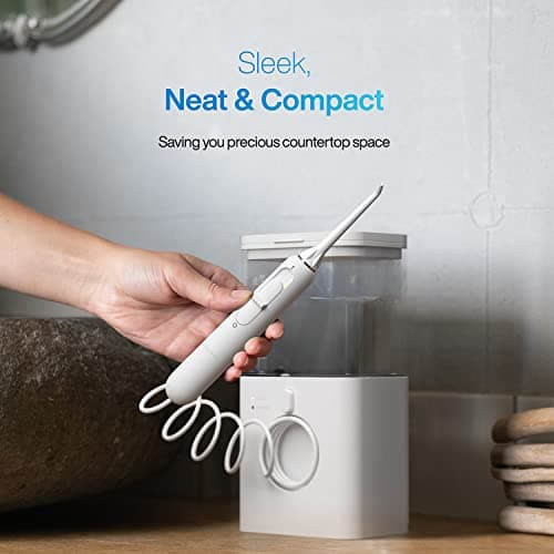 AquaSonic Aqua Flosser PRO | Professional Water Flosser with Large Capacity Reservoir | Oral Irrigator w/ 2 Modes, 10 Levels of Water Pressure, 4 Included Tips | Sleek & Compact 6