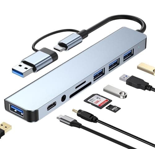 USB C Hub USB Hub 3.0, VIENON Aluminum 8 in 1 USB Extender with SD/TF Card Reader, 3.5mm Aux Headphone Jack for MacBook Pro Air and More PC/Laptop/Tablet Devices