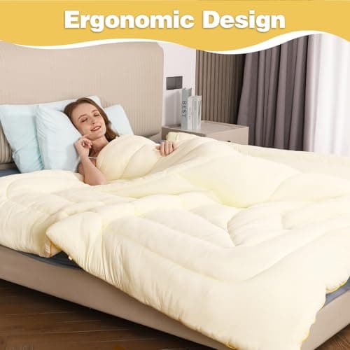 QUILTINA Super Soft Comforter with Corn Polylacticacid Skin Friendly and Goose Duvet Texture, Autumn Winter Warm Quality Quilt, Lightweight, Fluffy, 6.7 lb, King Size 104x90 in, Faint Yellow 6