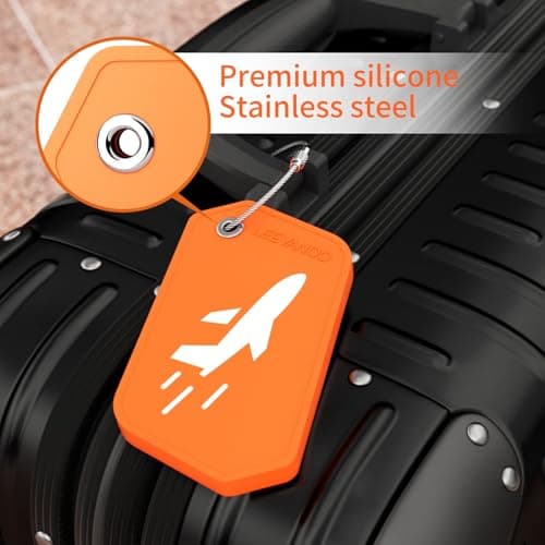 leevanoo Silicone Luggage Tag, 4 Pack Travel Suitcase Tags with Name ID Card, Bright Orange 5