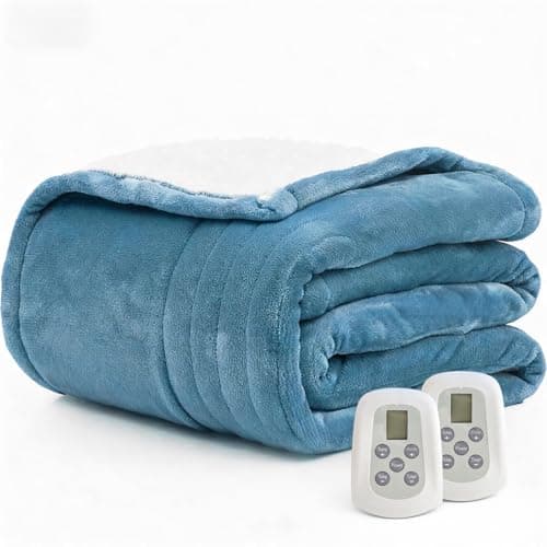 Heated Blanket Electric Blanket King 100"x90" Heating Blanket with Dual Control 10 Heat Levels & 10 Hours Auto-Off Overheat Protection Cozy Soft Flannel King Size Blanket Fast Heating Machine Washable
