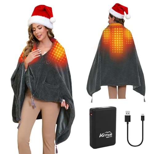Heated Blanket Throw Battery Operated, Portable Cordless Heated Shawl Ponchol with 4 Heating Areas & 3 Heating Modes,Electric Wearable Heating Outdoor Camping Blanket for Traveling,Picnics