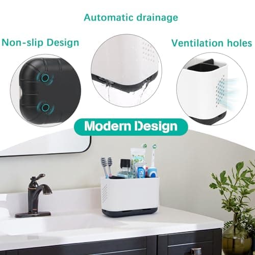 LAFARA Toothbrush Holders for Bathrooms, Electric Toothbrush and Toothpaste Holder with Adjustable Dividers and Drainage, Kids Toothbrush Organizer for Bathroom Countertop 4