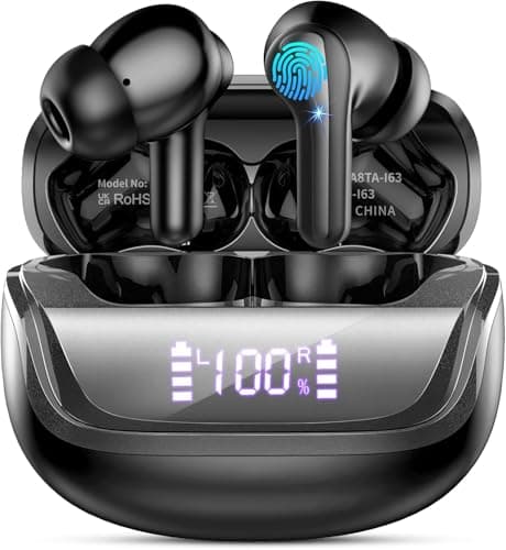 Wireless Earbuds, Bluetooth 5.4 Headphones Deep Bass Stereo, in-Ear Earphones with 4 ENC Mics, 45H Playtime LED Display Mini Charging Case Ear Buds, IP7 Waterproof Wireless Headphones for Android iOS