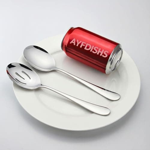 AYFDISHS 4-Piece Serving Spoon Set - Includes 2 Serving Spoons and 2 Slotted Spoons, Large Cutlery for Catering Buffet, Mirror Polished, Dishwasher Safe, 8.7 Inches 6