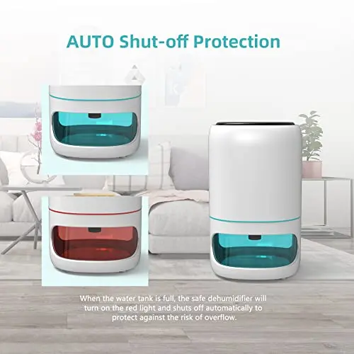 Hoomace Small Dehumidifiers for Bedroom w/Air Purifying Function, 1000 ml/35 oz for 2500 Cubic Feet (260 sq ft) with 7 Colorful LED Lights Timer Set Negative Ions Below 30 dB, Auto Shut-Down 7