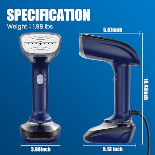 Powerful Handheld Fabric Steamer - 1800W with Fast Ceramic Heat-Up Plate, 2-in-1 Ironing & Wrinkle Remover, Steam Nozzle, Lint Brush - Blue, for US 120V Only 9