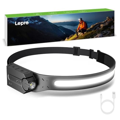 Lepro Headlamp - Super Bright LED Head Lamp Rechargeable with 230°Wide Beam, Adjustable Spotlight, Motion Sensor, 5 Modes, Waterproof Lightweight Headlight Flashlight for Camping Running