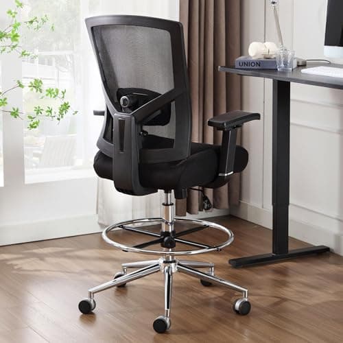 500 lbs Drafting Chair Tall Office Chair for Standing Desk, Extra Wide 21 inch Cushion, Ergonomic Heavy Duty Office Drafting Chair with Adjustable Lumbar Support, Pressure Locking Casters, 4D Arms 9