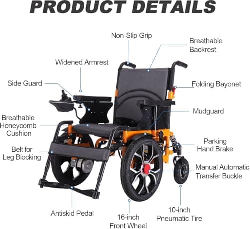 New Folding Electric Wheelchair for Adults, 16" Big Front Tires All Terrain Foldable Power Wheelchairs, Lightweight Portable Motorized Wheelchairs for Seniors, Support 330lbs, 19.7" Seat Width 8