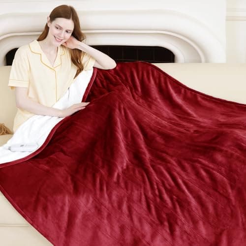 VELLUBAM Electric Heated Throw Blanket 50" x 60" - Soft Flannel Sherpa Electric Heated Blanket with 5 Heating Levels & 4 Hours Auto Off, Heating Blanket as a Gift for Grandma, Machine Washable (Red)