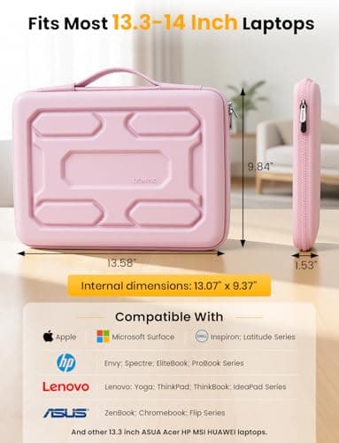 DOMISO Laptop Hard Case 14-14.4 inch Waterproof Shockproof Hard Shell Laptop Sleeve with Handle & Storage Pocket, Compatible with MacBook, HP, Dell,Pink 7