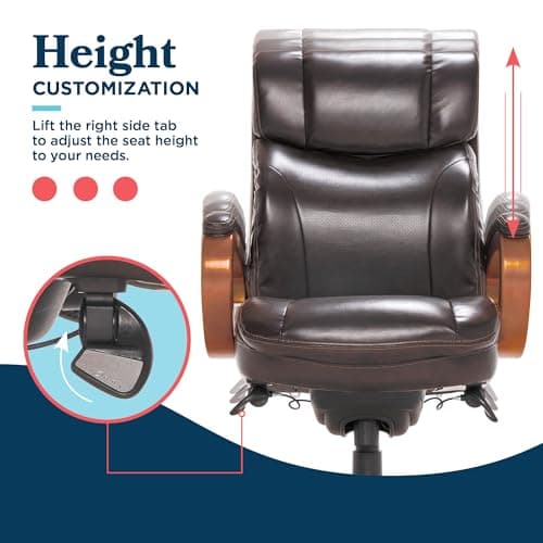 La-Z-Boy Big and Tall Trafford Executive Office Chair with AIR Ergonomic Support Technology, High Back Ergonomic Chair with Lumbar Support, Bonded Leather, Brown 11