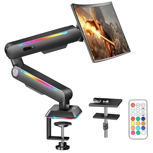 Heavy Duty Single Monitor Mount with RGB Light, Height Adjustable Arm for 17'32' Screens up to 19.8 lbs, VESA Mount with Clamp and Grommet Base, Black