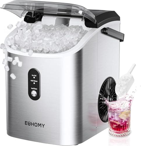 EUHOMY Pellet Ice Maker Countertop Machine - 34 lbs Per Day, Electric Ice Maker and Compact Portable Ice Maker with Ice Scoop and Basket, Perfect for Home/Kitchen/Office(Sliver)