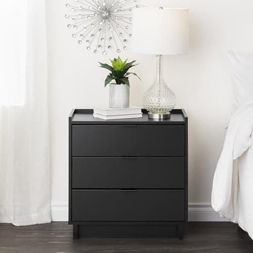 Prepac Simply Modern Nightstand Bedside Table, Black Nightstand for Bedroom, End Table with 3 Drawers 26.5" W x 26.75" H x 16" D 5