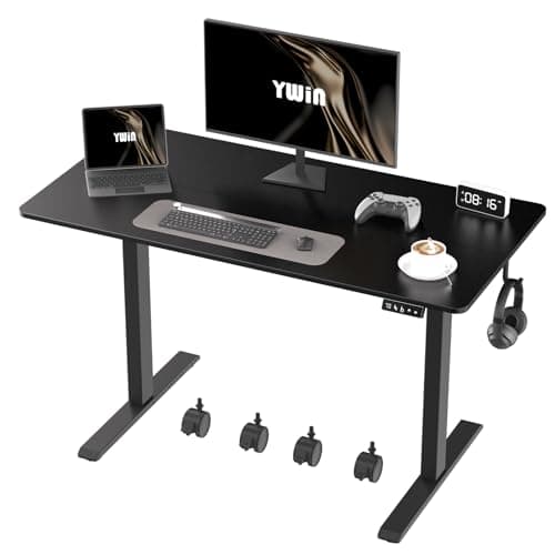 Ywin Electric Height Adjustable Standing Desk with Wheels, 55 x 24 inches, Ergonomic Stand Up Desk for Home Office