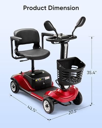 Compact 4 Wheel Mobility Scooter with Display, Foldable Electric Scooter for Seniors and Adults, Heavy Duty Travel Model with Lights, Basket, and Long-Lasting Extended Battery (Red) 7