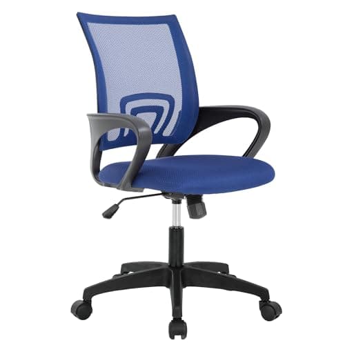 BestOffice | Ergonomic Office Chair | Mid-Back Swivel Desk Chair | Breathable Backrest & Lumbar Support | Adjustable Height | Sponge Seat | Rolling Wheels | Dark Blue | for Adults & Women