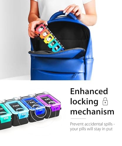 BEXEEN Weekly Medicine Pill Organizer Waterproof 7 Day Large Pill Box Daily Pill Case Cute Vitamin Organizer Portable Pill Container Travel Pills Holder XL Supplement Medication Dispenser One a Day 5