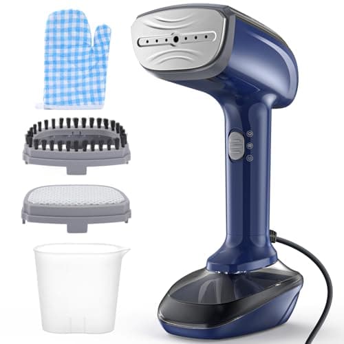 Powerful Handheld Fabric Steamer - 1800W with Fast Ceramic Heat-Up Plate, 2-in-1 Ironing & Wrinkle Remover, Steam Nozzle, Lint Brush - Blue, for US 120V Only
