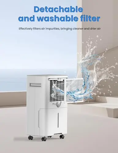 70 Pint Energy Star Dehumidifier, 4,500 Sq. Ft Quiet Smart Dehumidifier with Drain Hose, Auto Defrost, Humidity Control for Basement, Bedroom, Bathroom, Living Room & More Areas 8