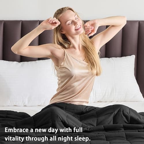 yescool Weighted Blanket for Adults (25 lbs, 60" x 80", Black) Cooling Heavy Blanket for Sleeping Perfect for 240-260 lbs, Queen Size Breathable Blanket with Premium Glass Bead, Machine Washable 5