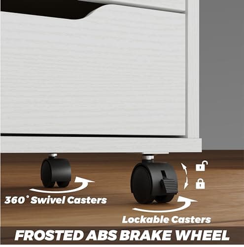 Panana 5-Drawer Chest with 1 Door, Wooden Chest of Drawers Storage Dresser Cabinet with Wheels, Office Organization and Storage, Bedroom Furniture (White-S) 5