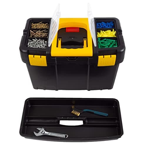 Portable Tool Box with Wheels - Stackable 2-in-1 Tool Chest with Fold-Down Comfort Handles, Tough Latches, and Removable Storage Trays by Stalwart 6