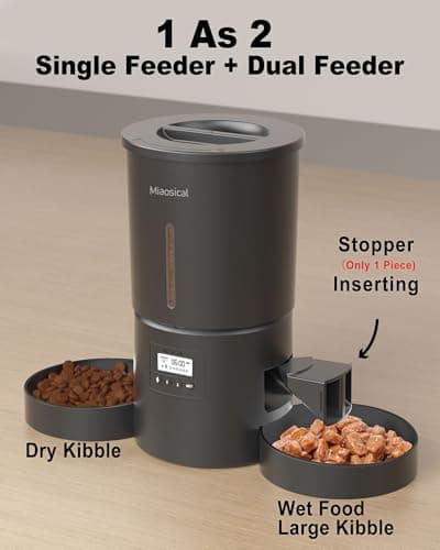 Dual Automatic Cat Feeder 2 Cats,6 Meals/Day,12 Portions/Meal,4.2L Dual Power Double Bowls Feeder,Dry Food Auto Pet Dispenser,10S Voice Record,Flexible Schedule Timer (Black,Basic Dual Bowls) 7