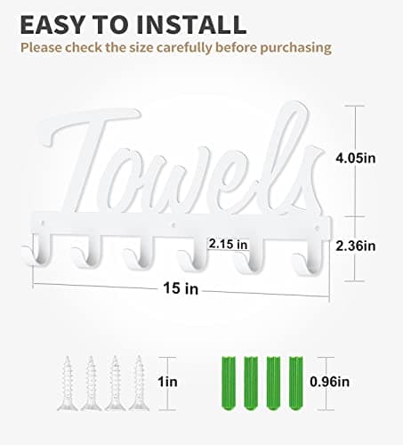Livelab Towel Rack, Towel Racks for Bathroom Wall Mounted, 6 Hooks White Towel Holder for Bathroom Space Saving, Waterproof Rustproof Easy Install Towel Hanger for Bathroom, Pool, Living Room 6