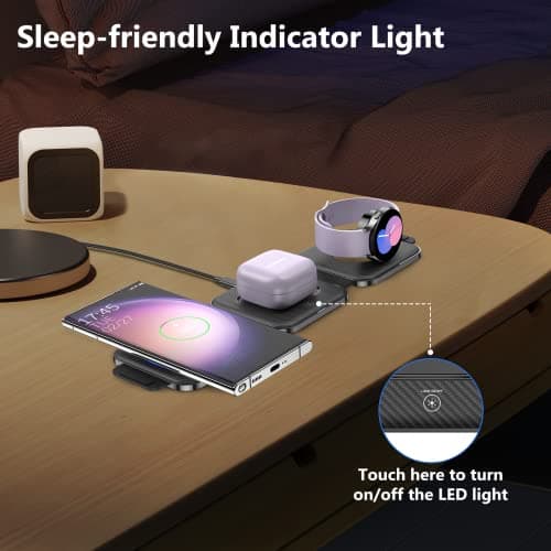 Travel Charger for Samsung Multi Devices, Foldable 3 in 1 Wireless Charging Station Fast Charging Stand/Pad Compatible for Samsung Galaxy S25/S24/S23/Note20 GalaxyWatch8/7/6 Galaxy Buds4 6