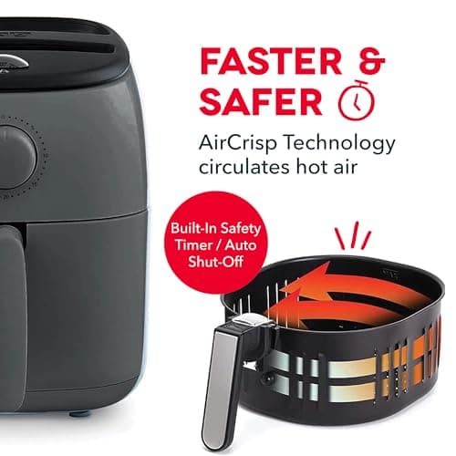 Dash Tasti-Crisp™ Air Fryer - AirCrisp® Technology - Compact Design with Adjustable Temperature Control - Nonstick Fry Basket & Auto Shut-Off Feature - 2.6 Quarts - Cool Grey 8