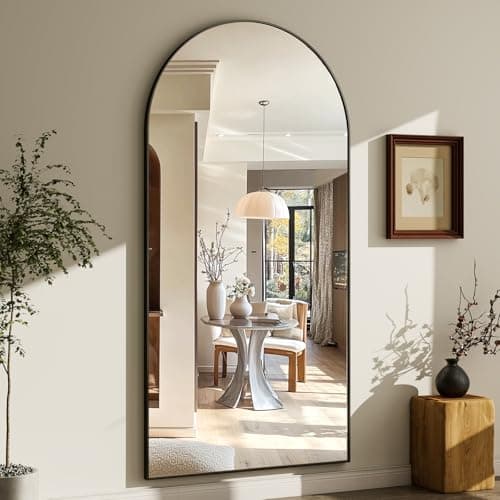 GLSLAND-30x71 inch Wall Mount Arched Full Length Mirror-Aluminum Alloy Frame High Definition-Full Body Mirror for Bedroom or Living Room,Black 8