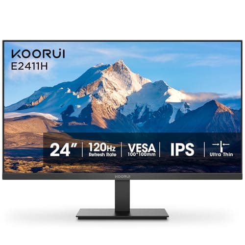 KOORUI 24 inch Monitor 120Hz, Full HD 1920 * 1080p IPS Ultra-Thin Computer Monitor, 99% SRGB Color Gamut, VESA 100 * 100mm Mountable,Tilt Adjustable,HDMI & VGA Ports,Black, E2411H