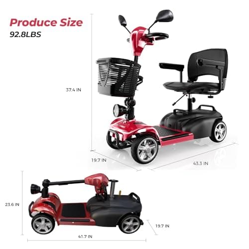 iScooter 4 Wheels Mobility Scooter, Up to 300LBS Mobility Scooter for Seniors & Adults, Foldable Electric Wheelchair Device, LED Headlight, Basket, Cup Holder,Long Range,USB Charging 7