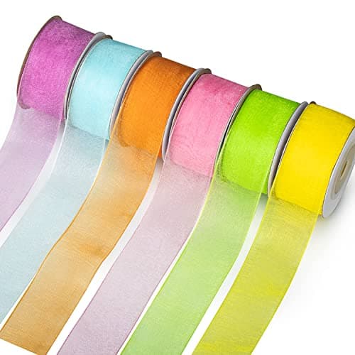 SOFIRE 6 Spools Sheer Chiffon Organza Ribbon - 1 Inch Wide 60 Yards for Crafts, Gift Wrapping, Summer