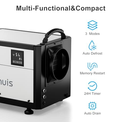 110 Pint Crawl Space Dehumidifier, Lienuis Crawlspace Dehumidifier with Drain Hose for Commercial,Crawl Spaces, Basements, Industry Water Damage Unit, Auto Defrost, Memory Starting 7