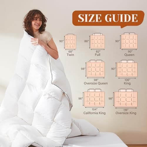Richtry Goose Feather Down Fiber Cotton Comforter California King Size, Ultra-Soft Duvet Insert, Hotel Collection White Quilted Comforter, All Season Bedding Comforter with 8 Corner Loops, 104x96 Inch 8