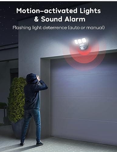 winees Floodlight Camera, Wired 2K HD Dual-Lens Outdoor Security Camera, 180 Degree Panoramic Motion Detection, 3000 Lumens, Color Night Vision, 110dB Siren, 2-Way Audio (White) 6