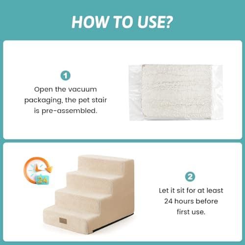 COZY KISS Dog Stairs for Small Dogs, 4 Tier Wider Pet Stairs for Couch and Beds, 17.7" H Non-Slip Dog Steps for Old Cats, Puppy, Small Medium Dogs, 17.7x23.6x17.7 inch, Beige 8