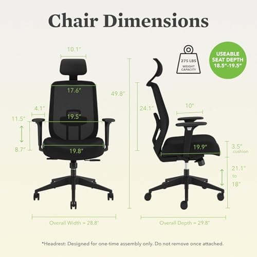 HON Altern Ergonomic Office Chair with Headrest, Arms, Wheels, Foam Cushion Seat, Mid Back Home Office Desk Chair Comfy, Gaming Chair, Height Adjustable Arms, Synchro-Tilt, Seat-Slide, Black 3