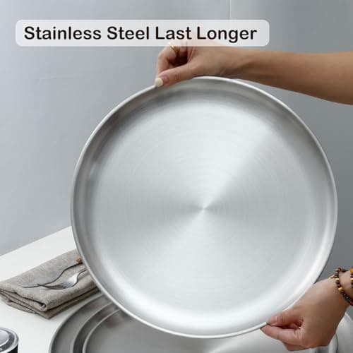 YeKuKing 16 Inch Pizza Pan for Oven 2 Pack Stainless Steel Baking Sheet Round Plates for Cake Pie and Salad Pizza Steel Large Tray Oven Dishwasher Safe & Easy Clean 5