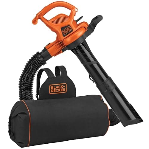 BLACK+DECKER Leaf Blower, Leaf Vacuum and Mulcher 3 in 1, Backpack Blowers for Lawn Care,250 mph Airflow, 400 cfm Delivery Power, Reusable Bag Included, Corded (BEBL7000) 14