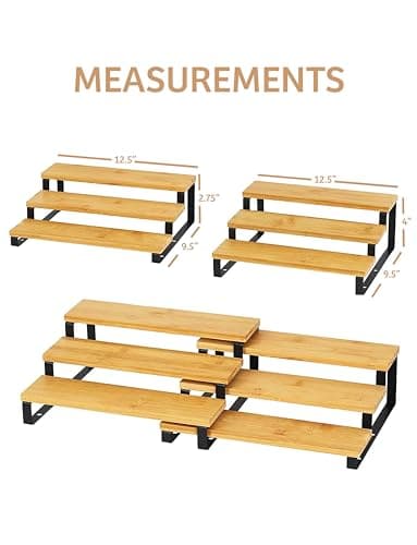 RoyalHouse Bamboo and Metal Expandable Spice Rack Organizer, Cabinet Shelf Organizers, 3-Tier Adjustable Kitchen Cabinet, Countertop Display Shelf, Space Organizer for Kitchen and Bathroom 5