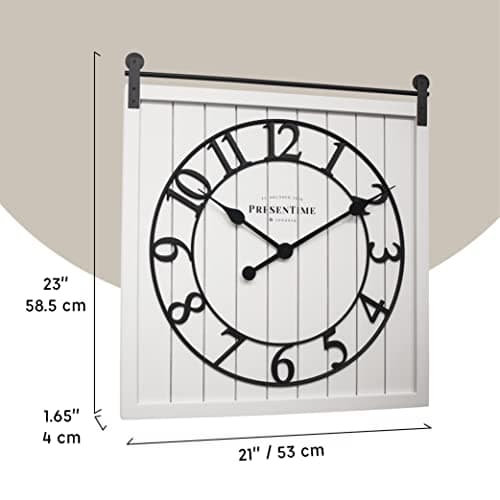 Presentime & Co Farmhouse Barn Door Clock, Shiplap Style, Cream White Color, Silent No Ticking, 3D Arabic Numeral, 23" H x 21" W. Home Decoration/Wall Decoration/Farmhouse Décor. 6