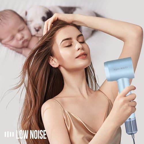 ZQIAN BEAUTY Hair Dryer, High-Speed Blow Dryer with 110,000 RPM Brushless Motor, 200 Million Negative Ionic Hair Dryer, Fast Drying Low Noise Hairdryer with Magnetic Concentrator Nozzle (Silver Blue) 7