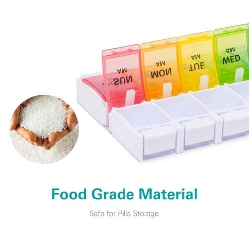 Sukuos AM PM Weekly Pill Organizer 2 Times A Day, Large Daily Pill Box Case 7 Day with Easy Push Button Design, Detachable Medicine Holder for Vitamin/Fish Oil/Supplements (Rainbow) 7