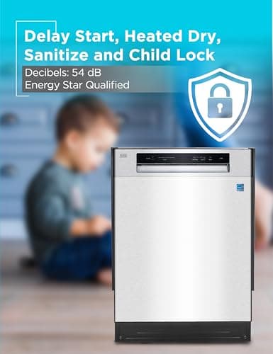 BLACK+DECKER 24" Built-In Dishwasher, 12-Place Setting Capacity with Stainless Steel Tub, Dish Washer with 5 Wash Programs and Smart Wash Cycle, ENERGY STAR Certified, BDW100MS, Stainless Steel 6