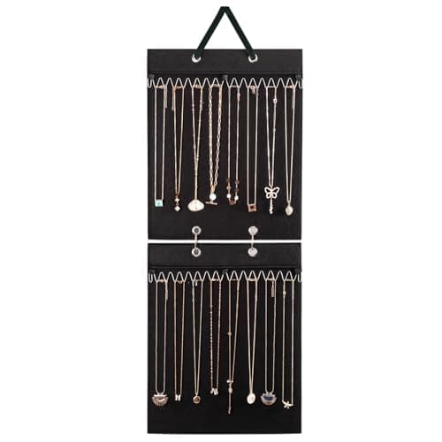 Lolalet Hanging Necklace Holder Organizer, Felt Necklaces Storage Display for Wall Closet Door Women Girls -Black
